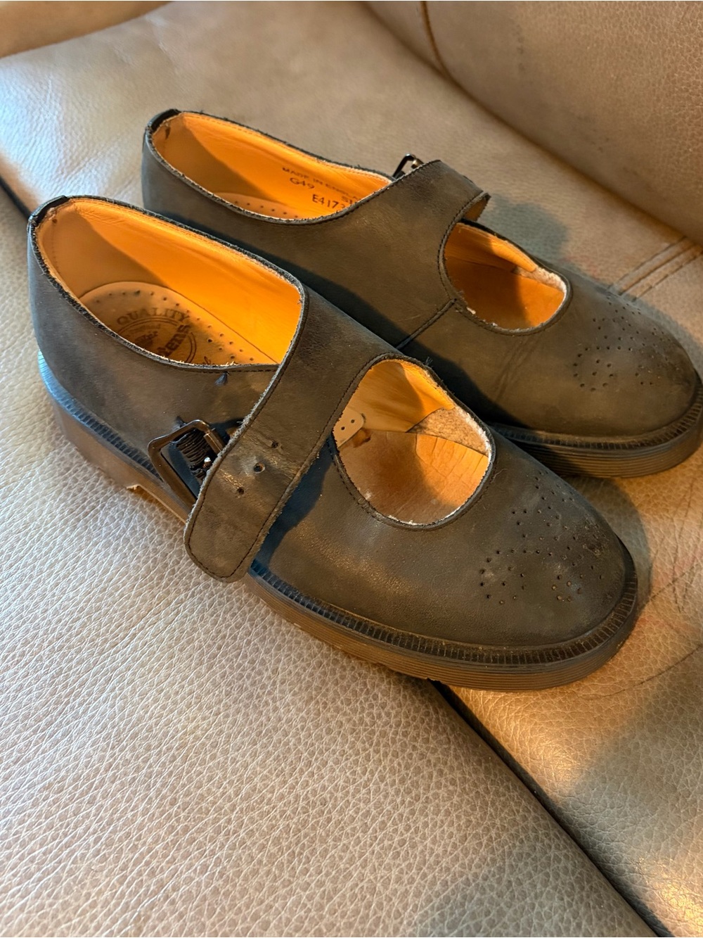 Dr. Martens Women's Gray Mary Jane Leather Shoes - Picture 2 of 8